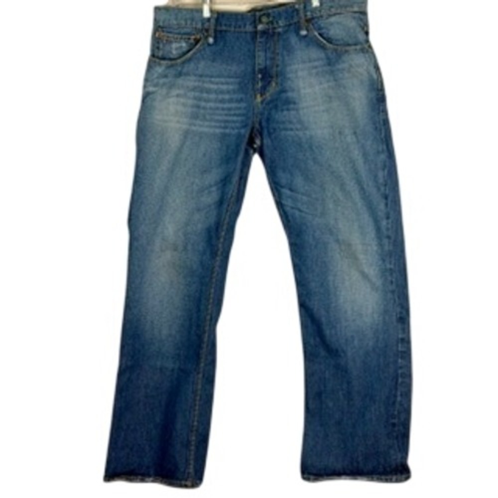 VTG. Tommy Hilfiger Mens Premium Denim Straight‎ Leg Blue Jeans 38x32 Distressed
